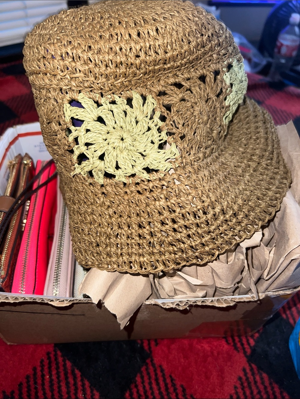 Straw Bucket Hat with Pale Yellow Flower Panels